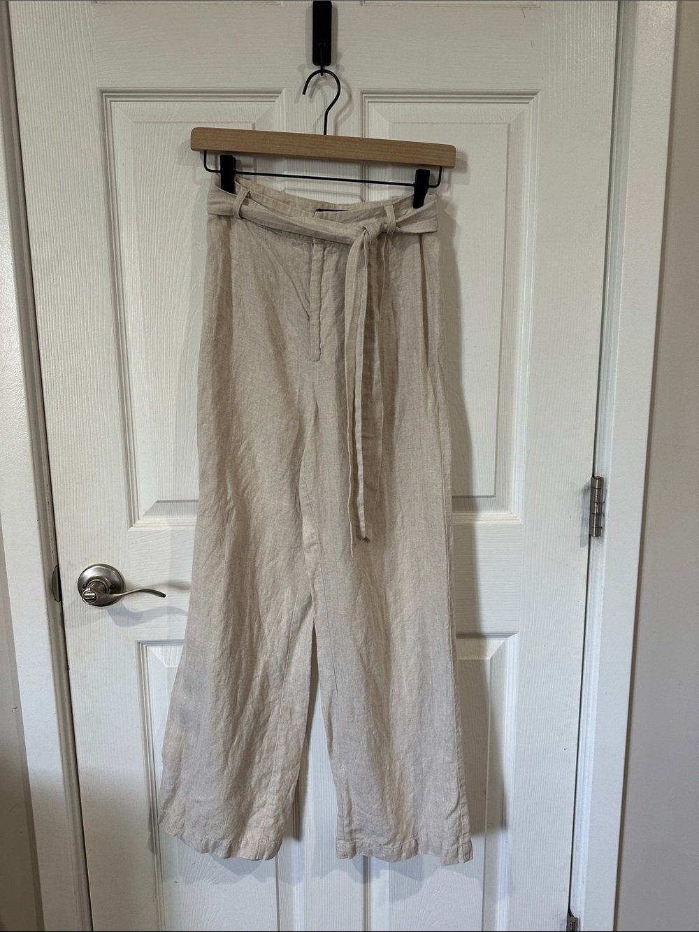 Reformation Neutral Wide-Leg Linen-Blend Pants with Self Tie